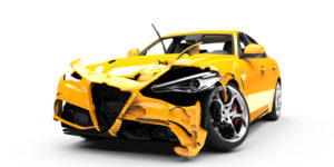 Damaged accident car ready for scrap removal in Brampton